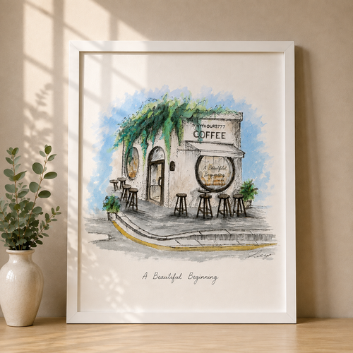 Your First Date in Watercolor – Custom first date venue potrait
