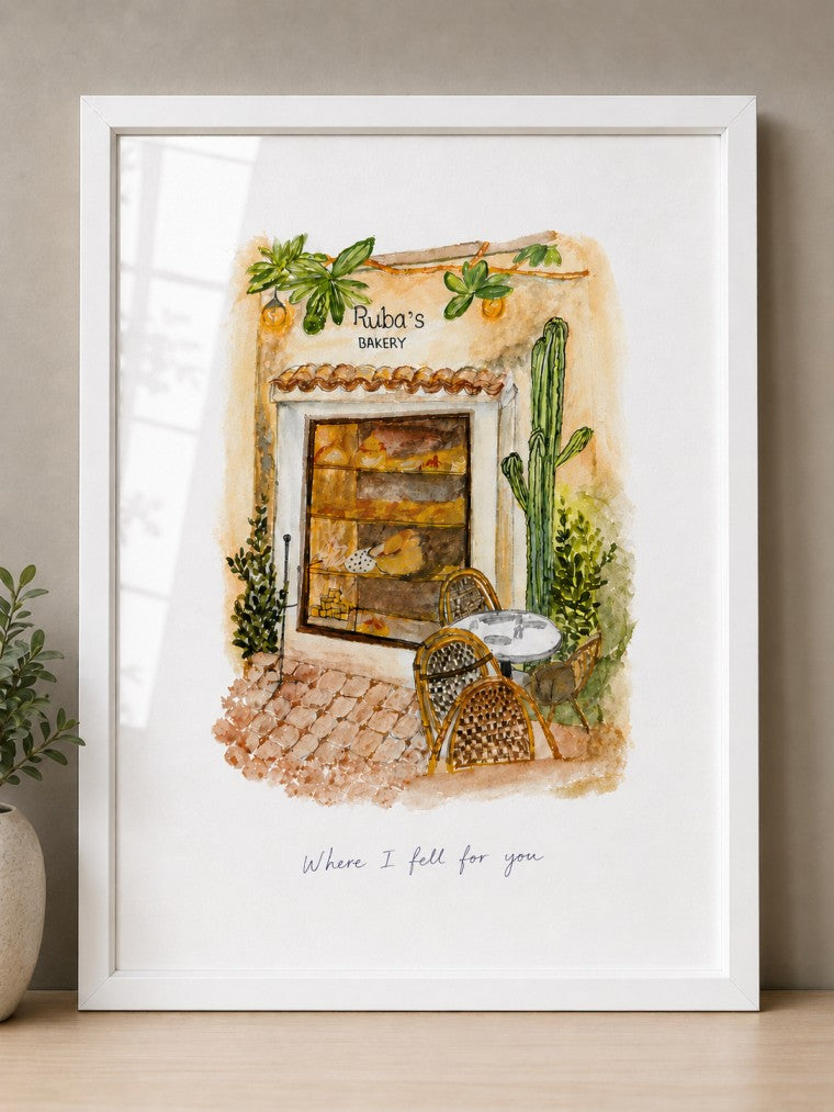 Your First Date in Watercolor – Custom first date venue potrait
